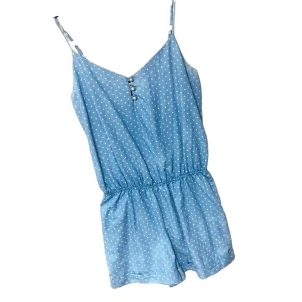 AZALEA Romper Jumpsuit Shorts Blue Polka Dot‎ USA Beach Coastal Summer Women's L